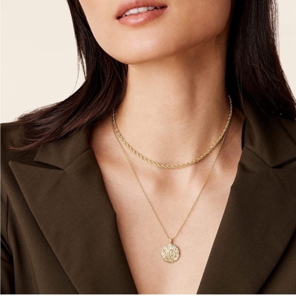 GOLD 14k Gold Plated Textured Disc Layered Necklace